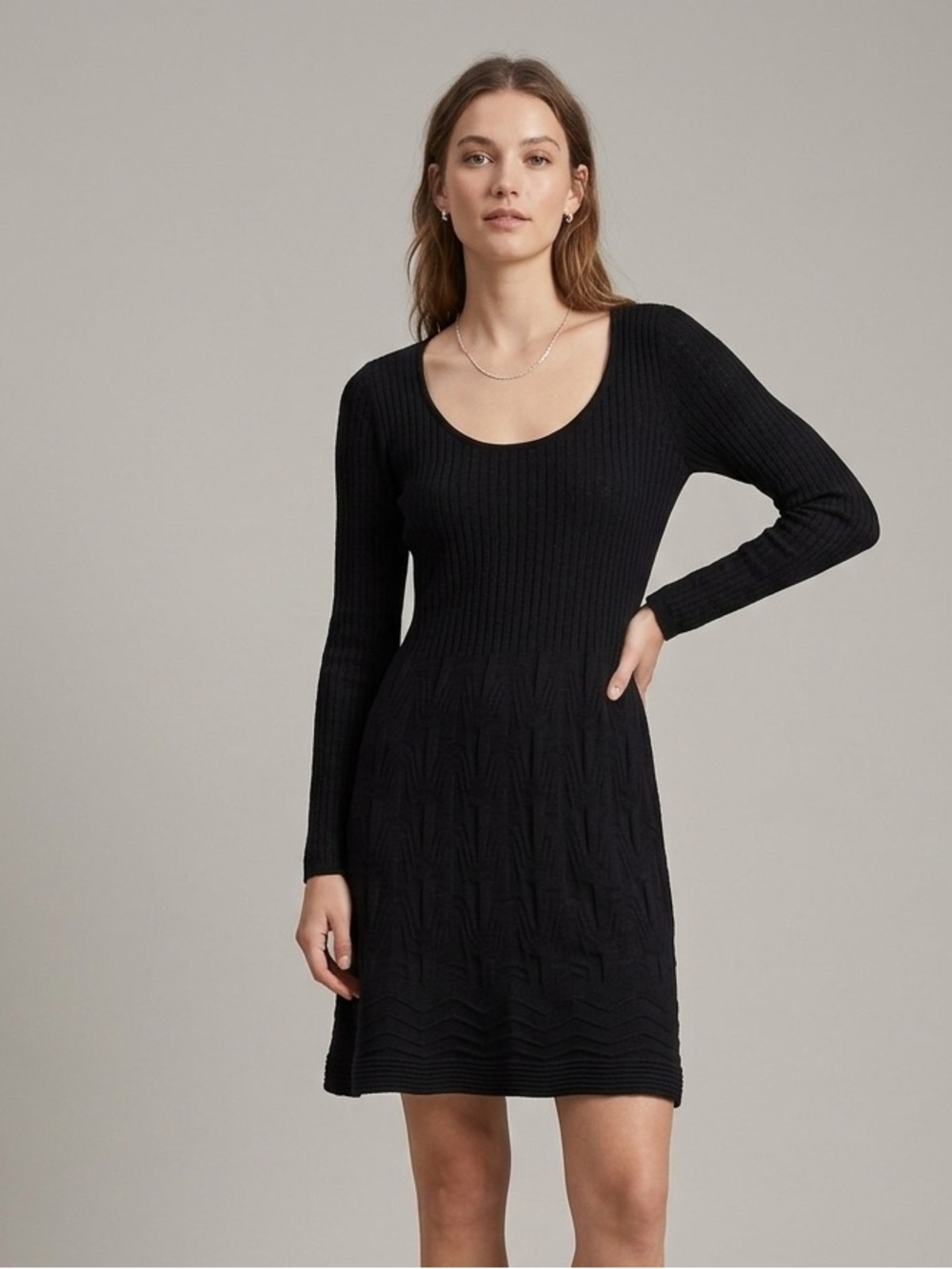 Missoni Sz S Black Knit Textured Long Sleeves Classic Dress